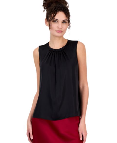 Женская блузка Anne Klein Sleeveless Pleated Boat Neck, цвет: Чёрный