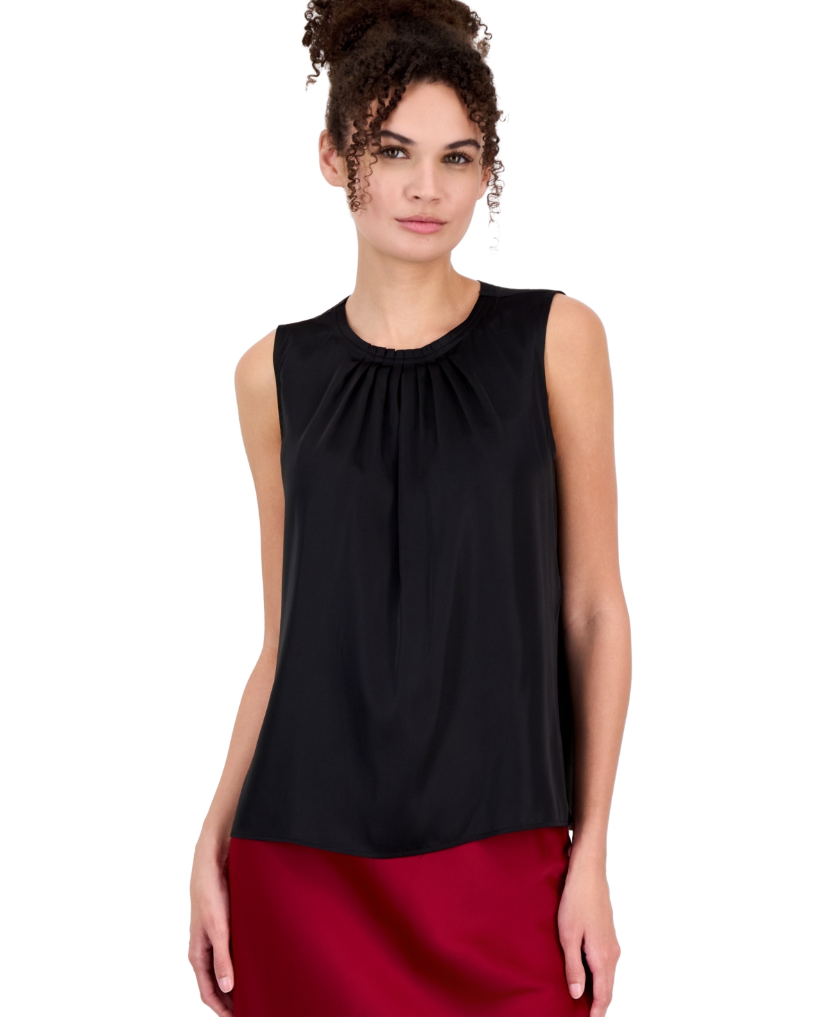 Anne Klein Women's Sleeveless Pleated Boat Neck Blouse - Anne Black
