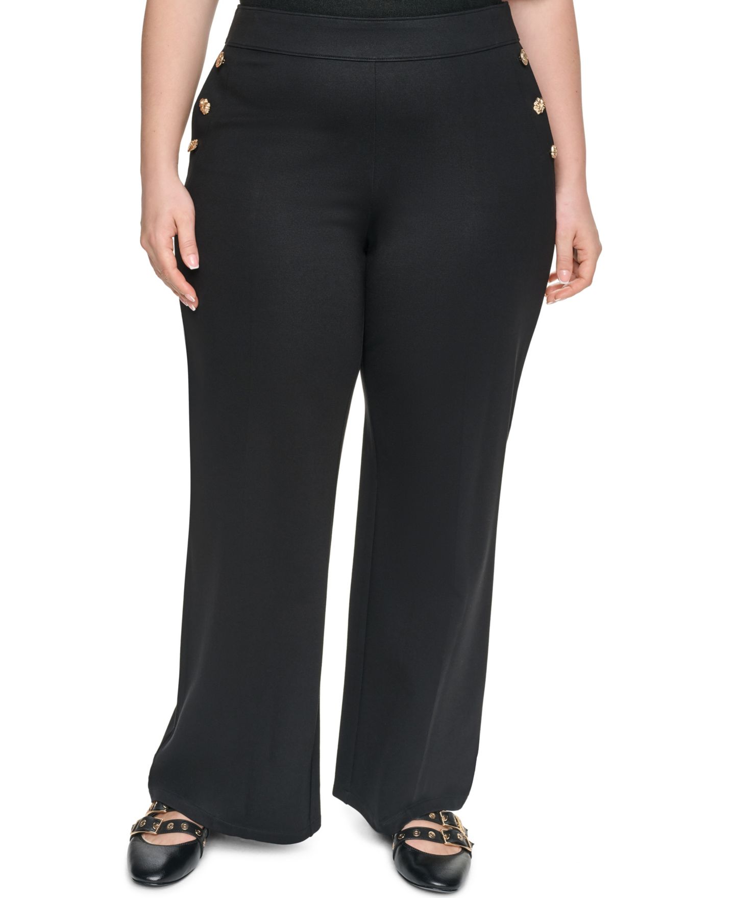 Женские брюки KARL LAGERFELD PARIS Plus Size Compression Sailor Mid-Rise Straight, цвет: Чёрный — фото 1