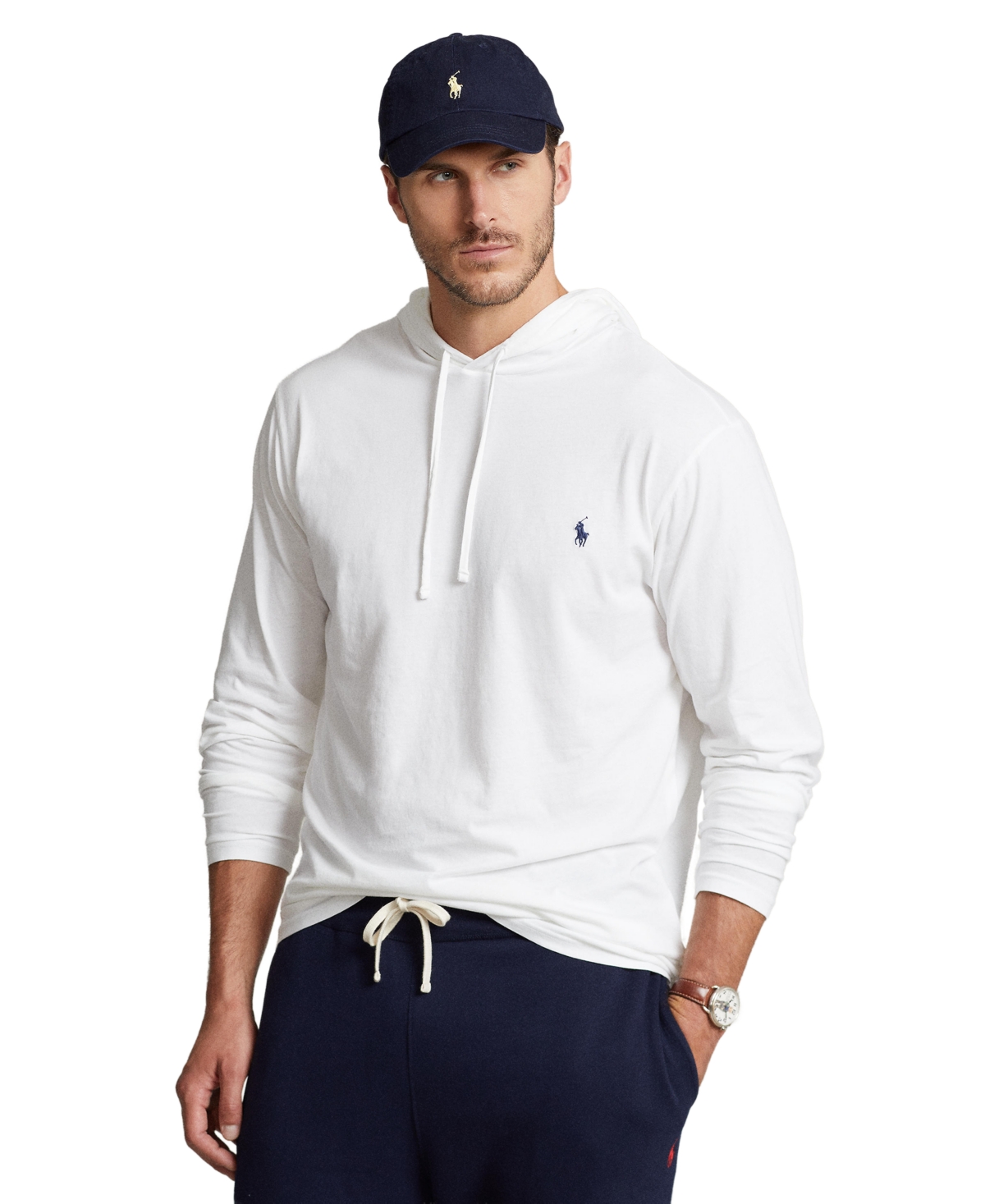 Big & Tall Men's Jersey Hooded Long-Sleeve T-Shirt - White - Size 1XLT
