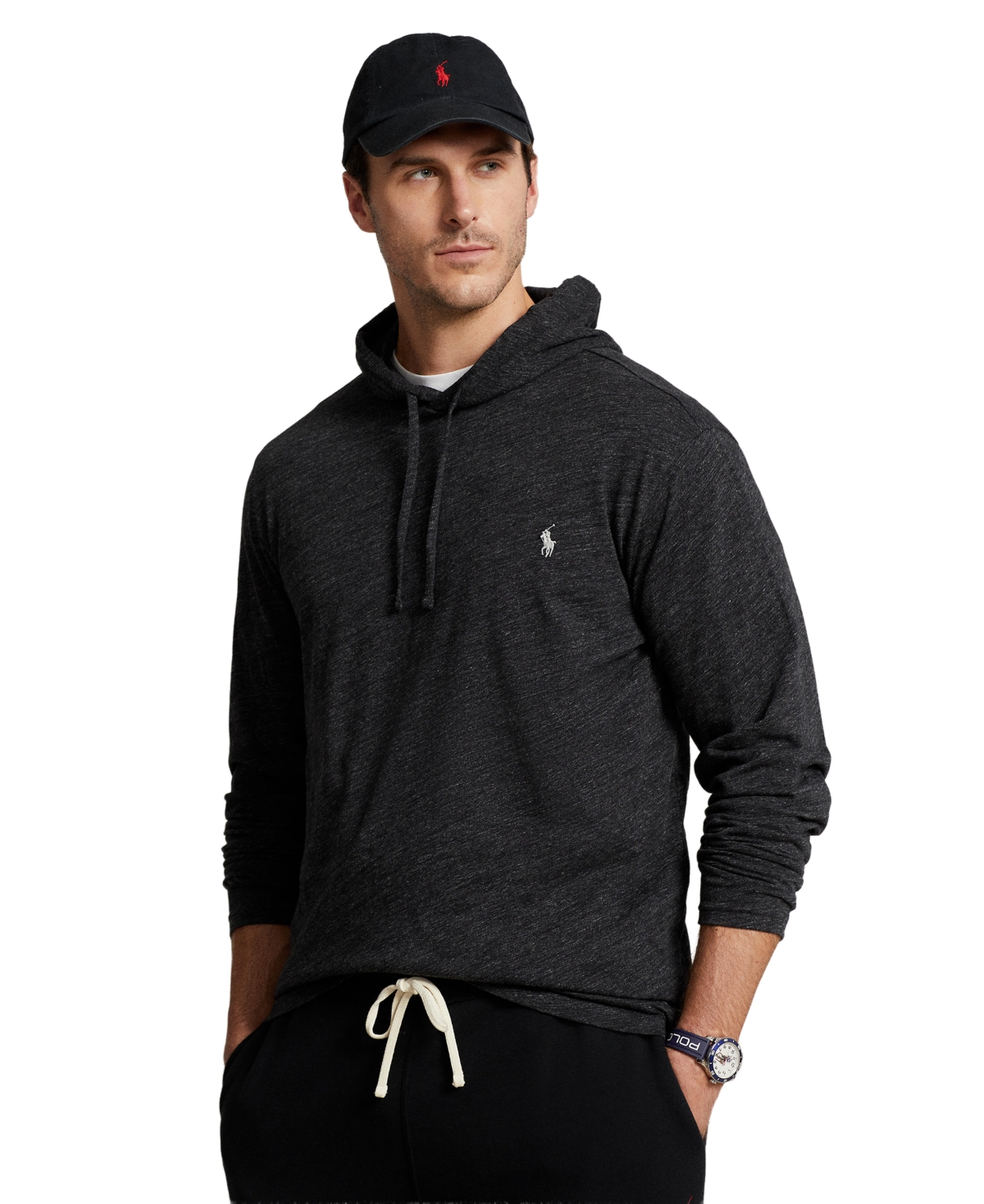 Big & Tall Men's Jersey Hooded Long-Sleeve T-Shirt - Black Marled Heather - Size 1XLT