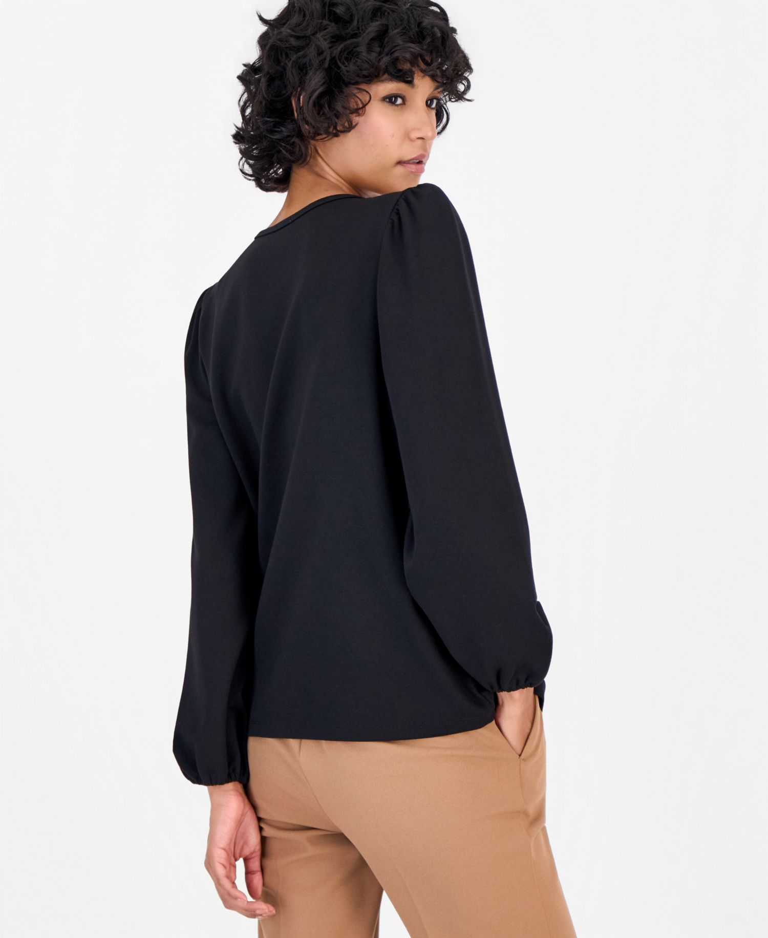 Petite Serenity Knit Long-Sleeve Crewneck Blouse