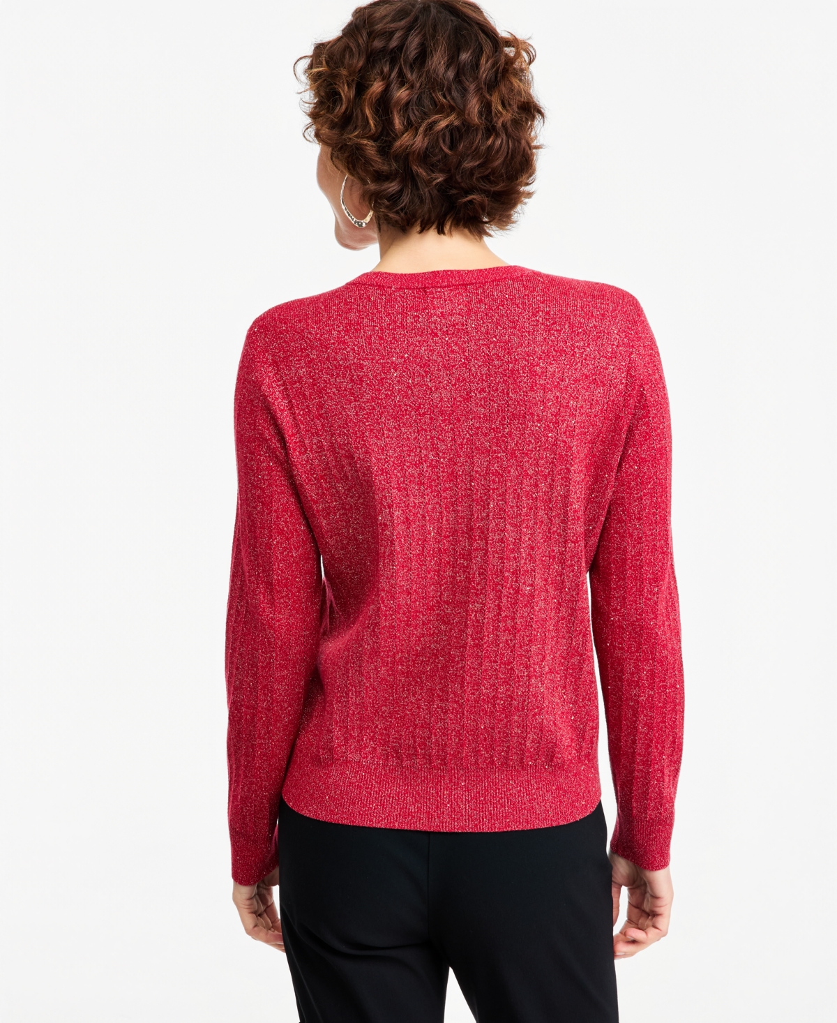 Jm Collection Women's Long-Sleeve Crewneck Pointelle Cardigan, Macy's Exclusive