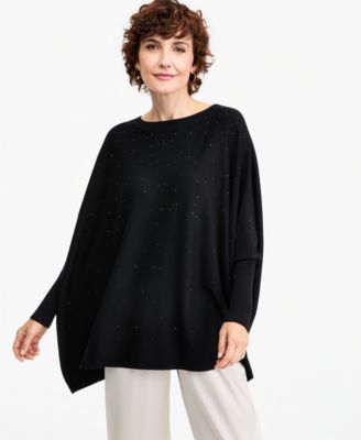 Women's Rhinestone Boat-Neck Poncho Sweater