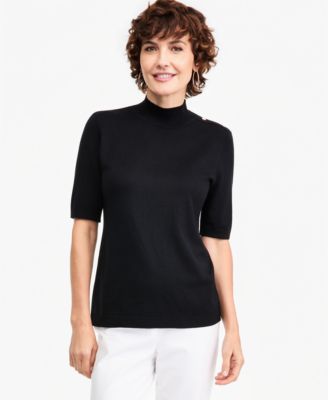 Petite Mock-Neck Short-Sleeve Sweater