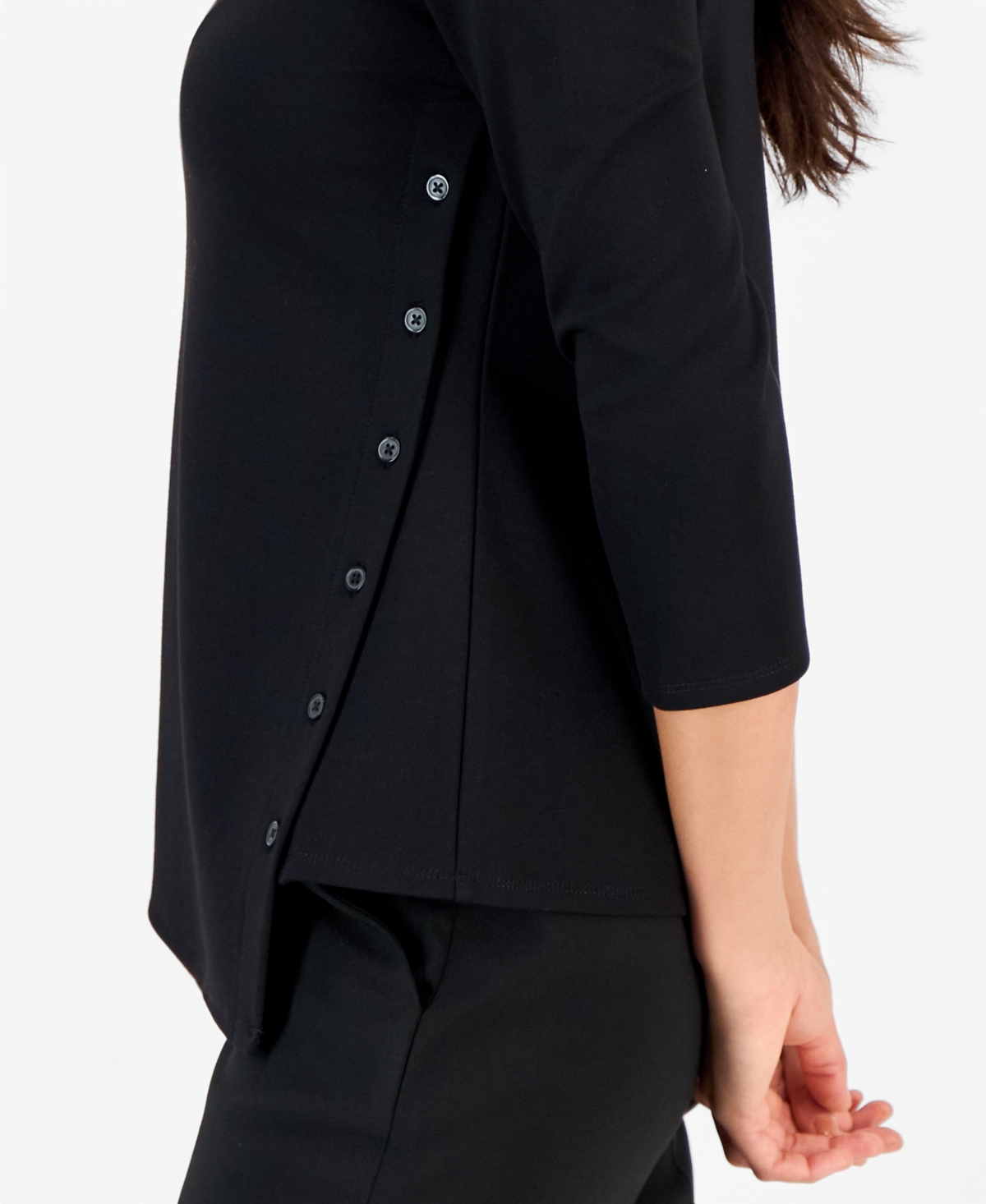 Anne Klein Essentials Petite 3/4-Sleeve Asymmetrical Button Top