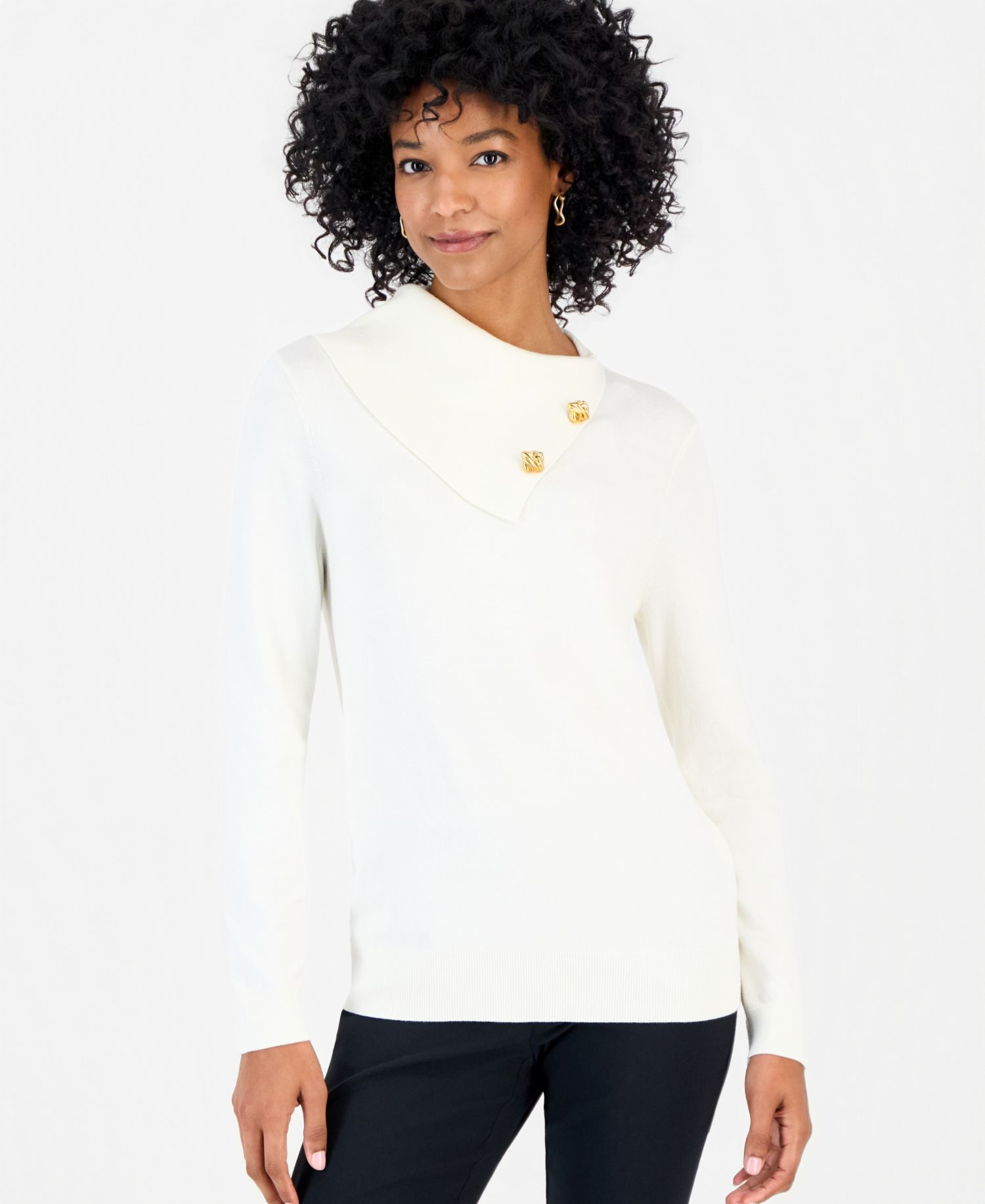 Petite Long-Sleeve Envelope-Neck Pullover Sweater