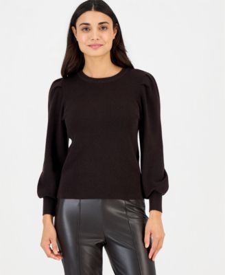 Women's Petite Puff-Sleeve Crewneck Sweater