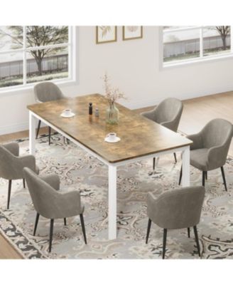 Industrial Dining Table for 4-6, Large Rectangular Kitchen Table with Rounded Corners