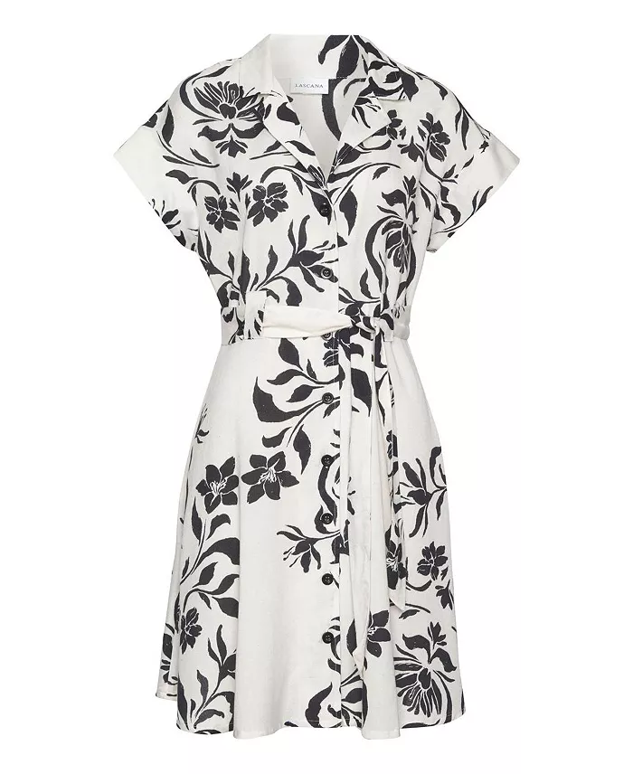 Women's Viscose Belted Button-Front Lightweight Dress - thumbnail 4