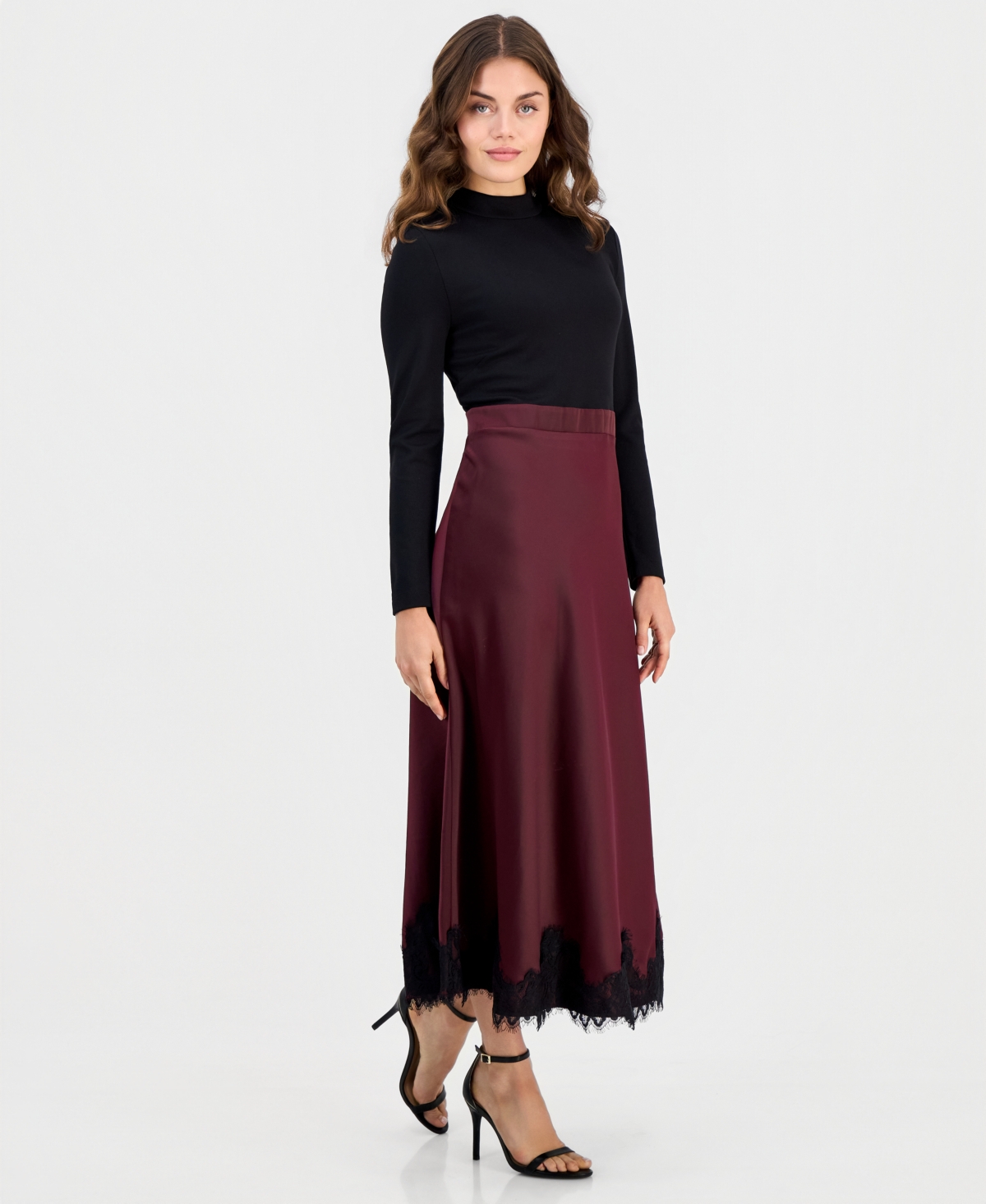 Anne Klein Petite Serenity Montreal Sati Long-Sleeve Lace Mock Neck Dress