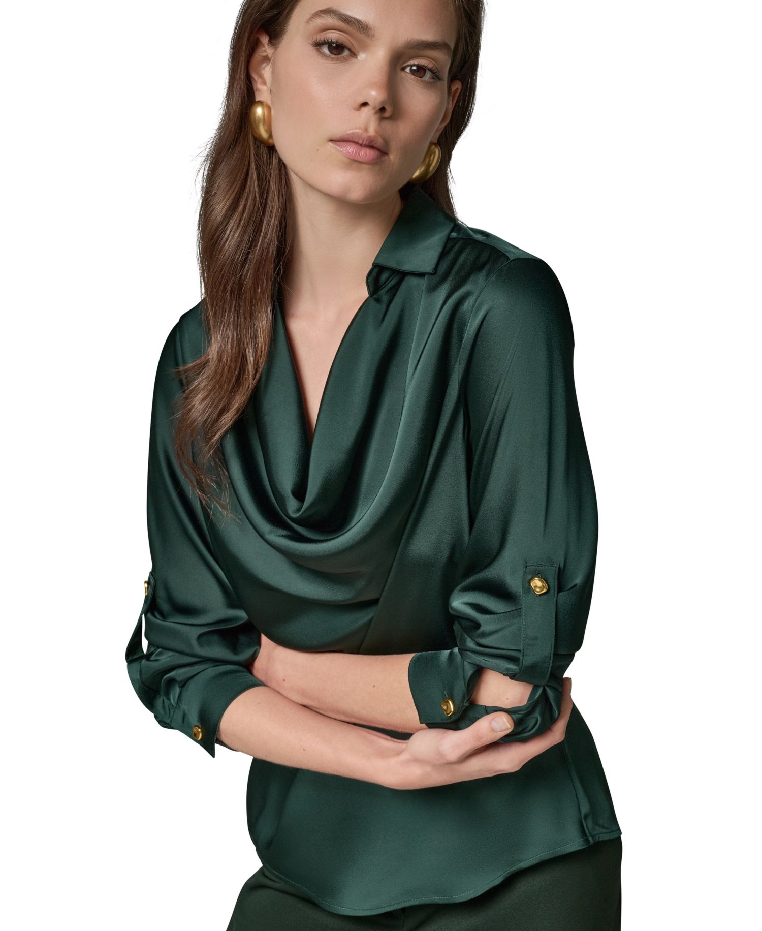 Petite Satin Back Crepe Long-Sleeve Top