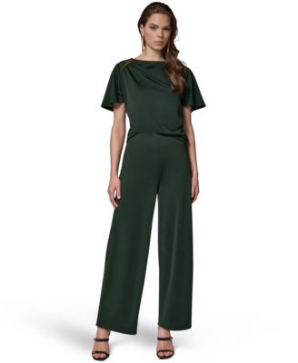  Women's Ruched Side Short-Sleeve Top & Wide-Leg Pull-On Pants