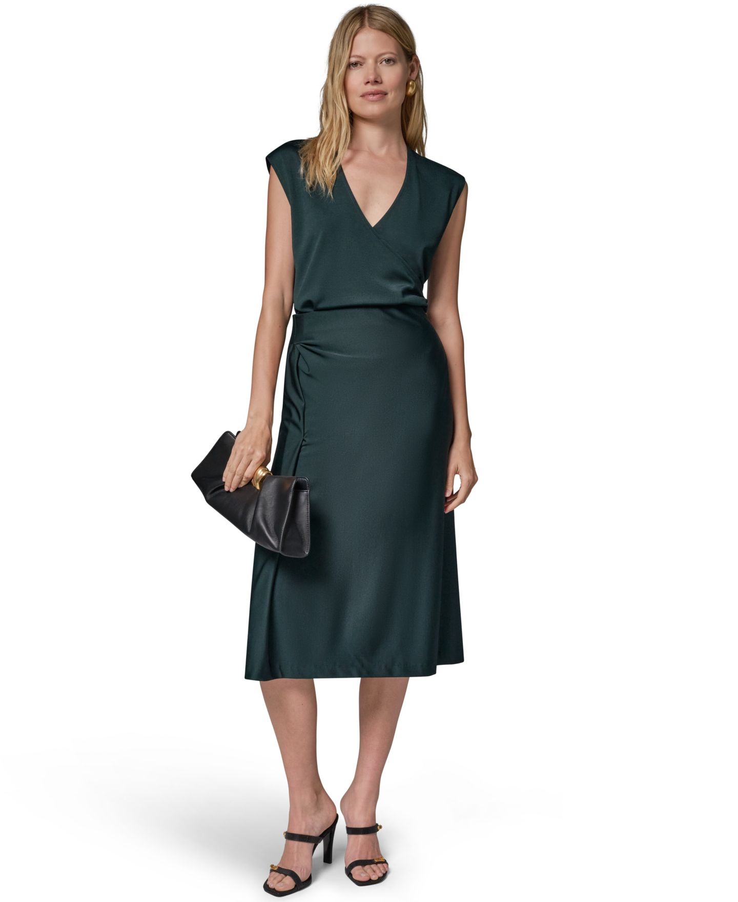 Женская юбка Donna Karan New York Sheen Ponte Midi Pencil, цвет: Чёрный тёмно-зелёный — фото 6