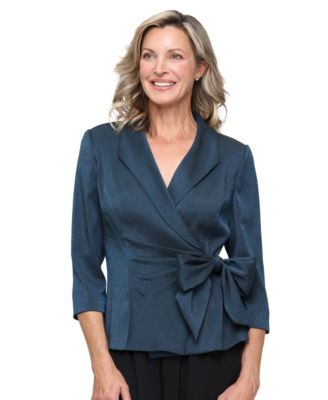 Women's Shimmer Side-Tie 3/4-Sleeve Collared Blouse