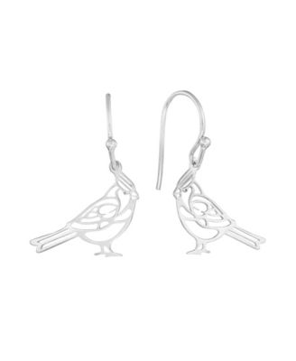 Sterling Silver Laser Cut Cardinal Bird Drop Earrings