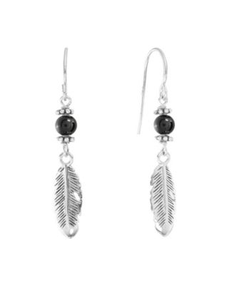 Sterling Silver Stone Beaded Leaf Drop Earrings