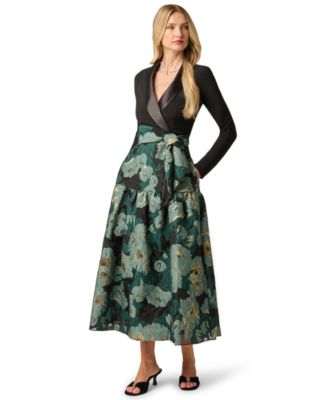 Women's Floral Jacquard V-Neck Dress