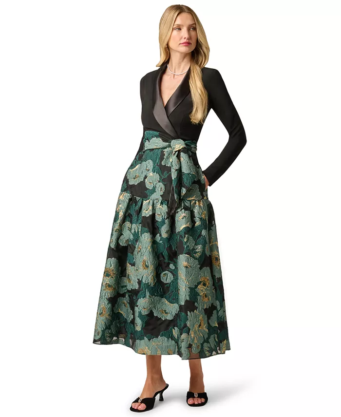 Women's Floral Jacquard V-Neck Dress