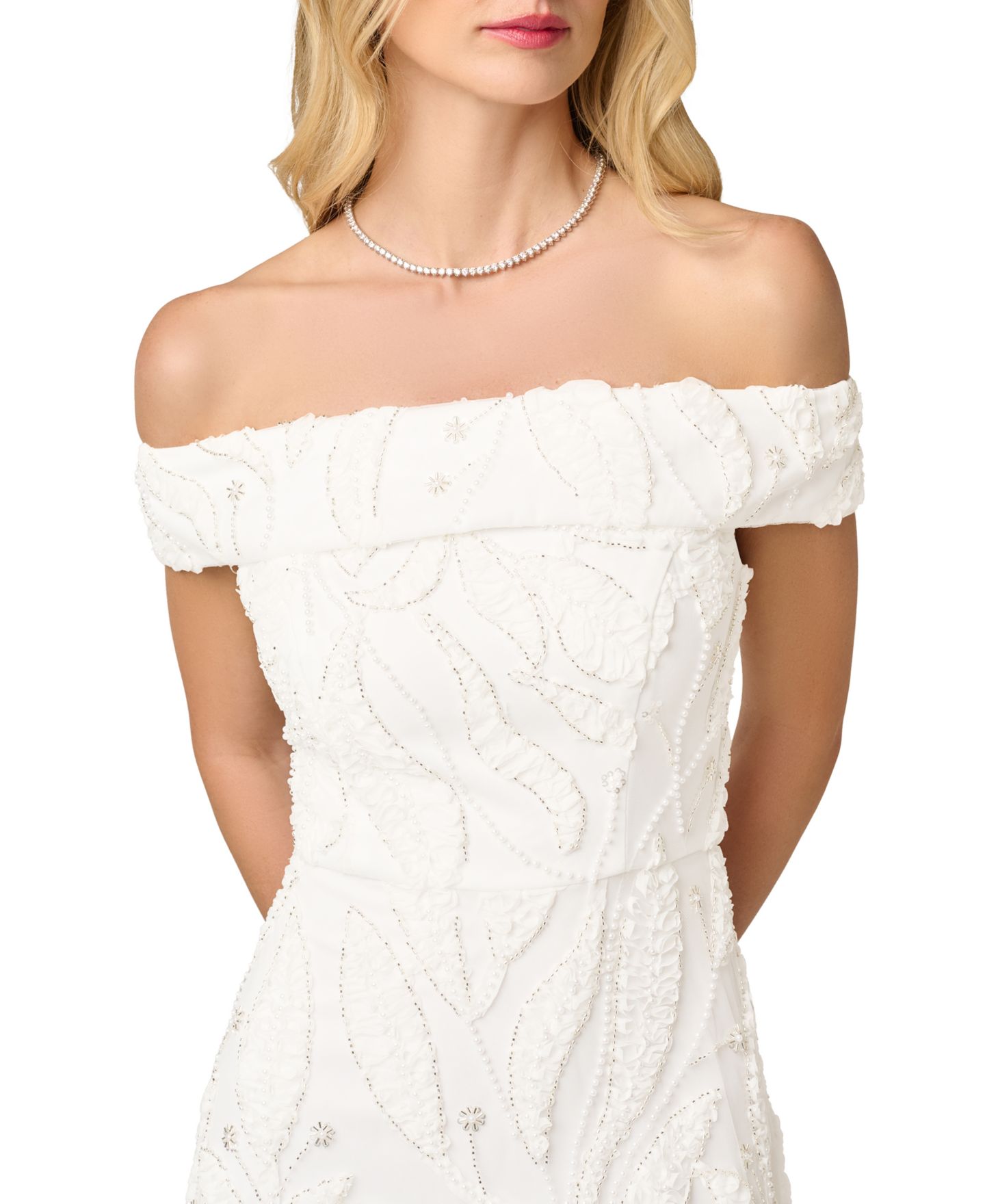 Женское платье Adrianna Papell Off-the-Shoulder Midi, цвет: Слоновая кость — фото 3