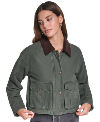 Women's Cropped Cotton Corduroy-Collar Barn Jacket