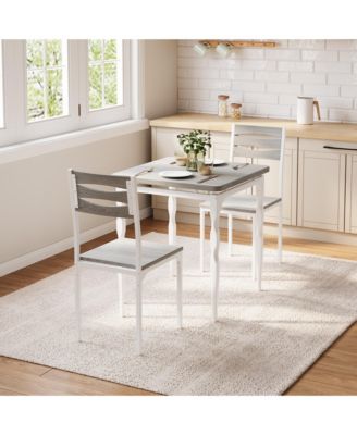 Dining Table Set of 3, Wooden Kitchen Table with Spiral Metal Legs and Cushioned Chairs