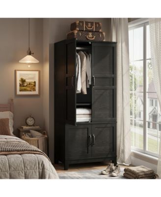 Spacious Modern Wooden Wardrobe, 71"/72" Tall Freestanding Cabinet with 2-4 Doors, 2 Drawers, Adjustable Shelves, Hanging Rod, Organizer