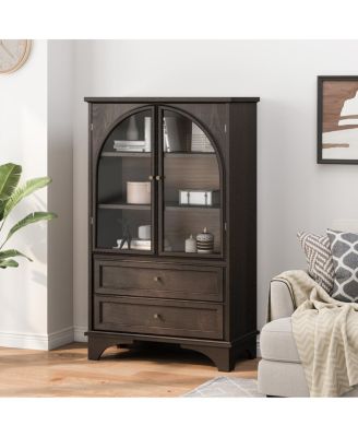 52.17"H Glass Door Display Cabinet with 2 Drawers and Adjustable Shelf
