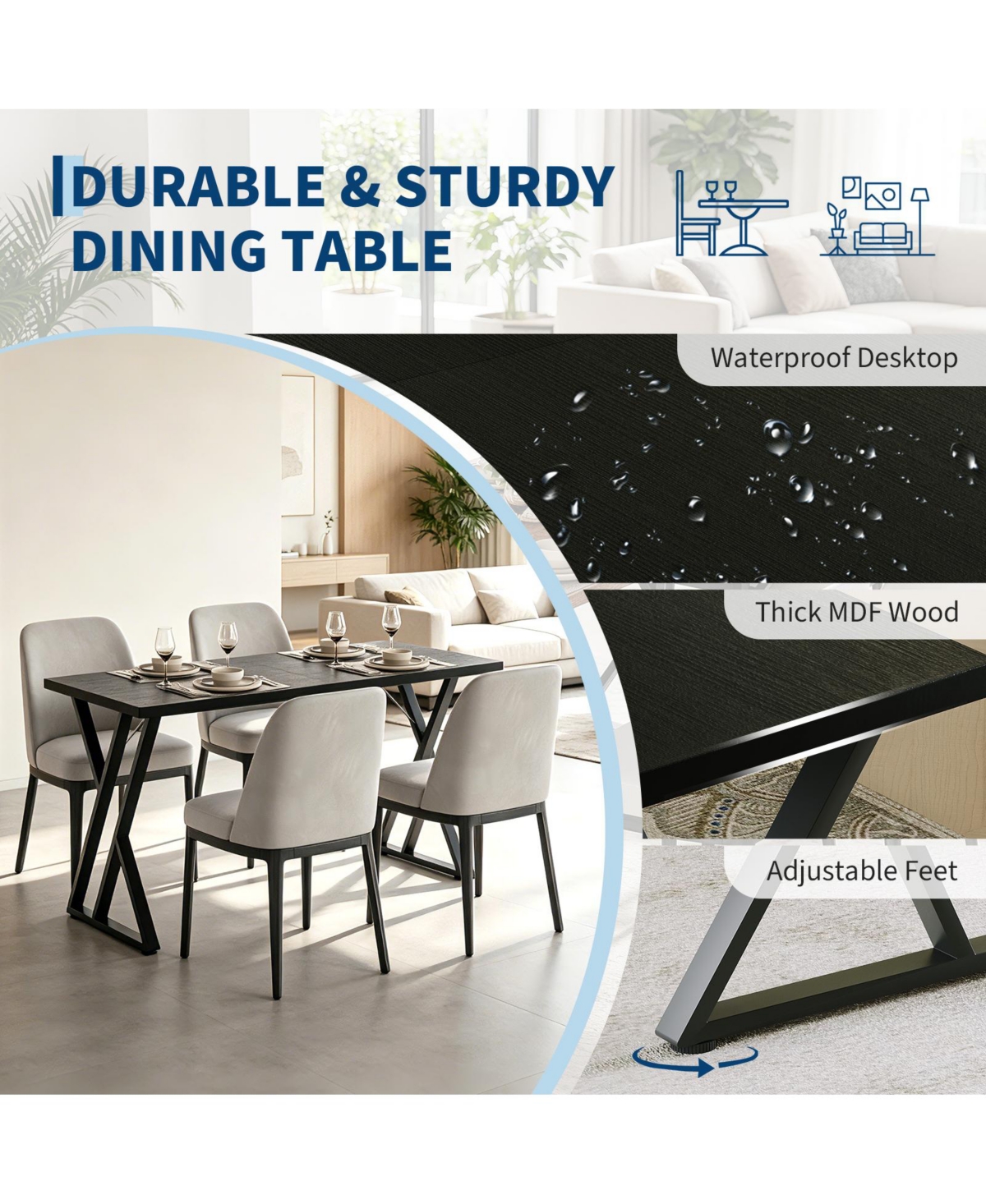 gaomon Rectangle Dining Table for 4, 55" Kitchen with Waterproof Tabletop & Metal Frame