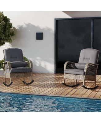 2 Pieec Outdoor Wicker Rocking Chair, Weather Resistant Wicker for Porch, Backyard, Garden and Patio