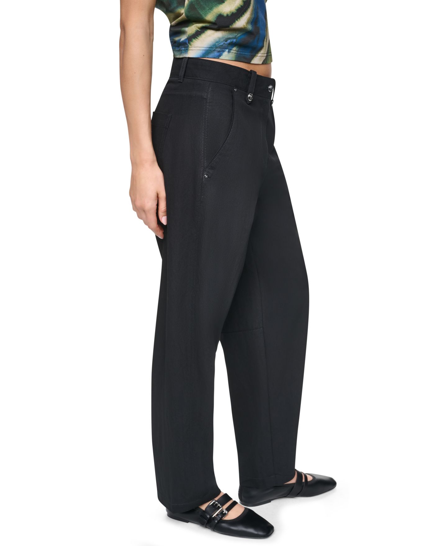 Женские брюки DKNY Barrel-Leg Sanded Twill Mid-Rise, цвет: Чёрный — фото 3
