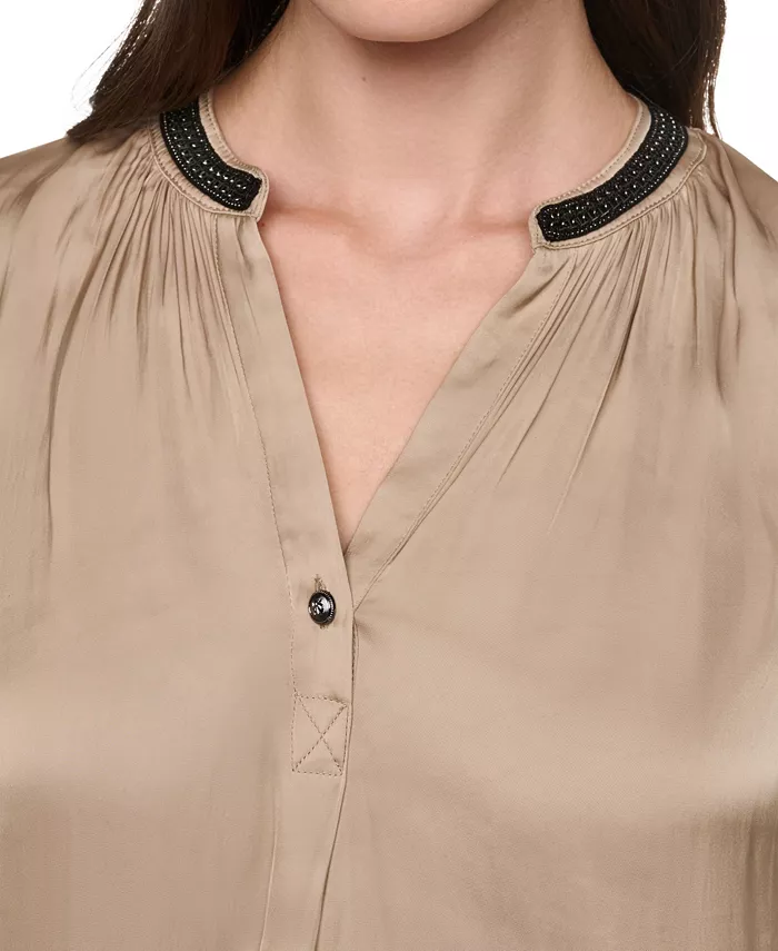 Women's V-Neck Satin Long-Sleeve Top - thumbnail 8