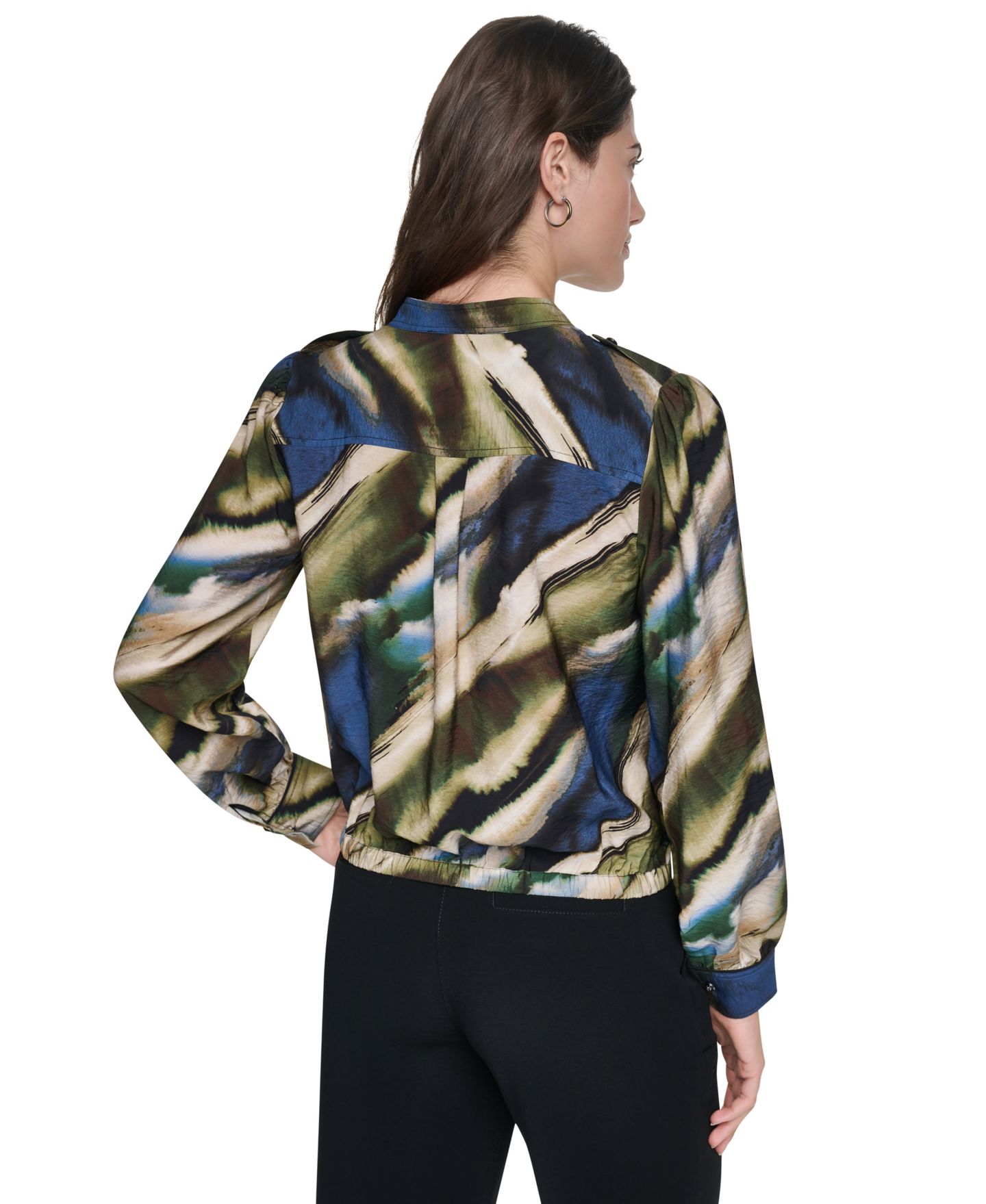 Женская блузка DKNY Printed Surplice V-Neck Long-Sleeve Voile Blouse, цвет: Brushed Riverside — фото 4