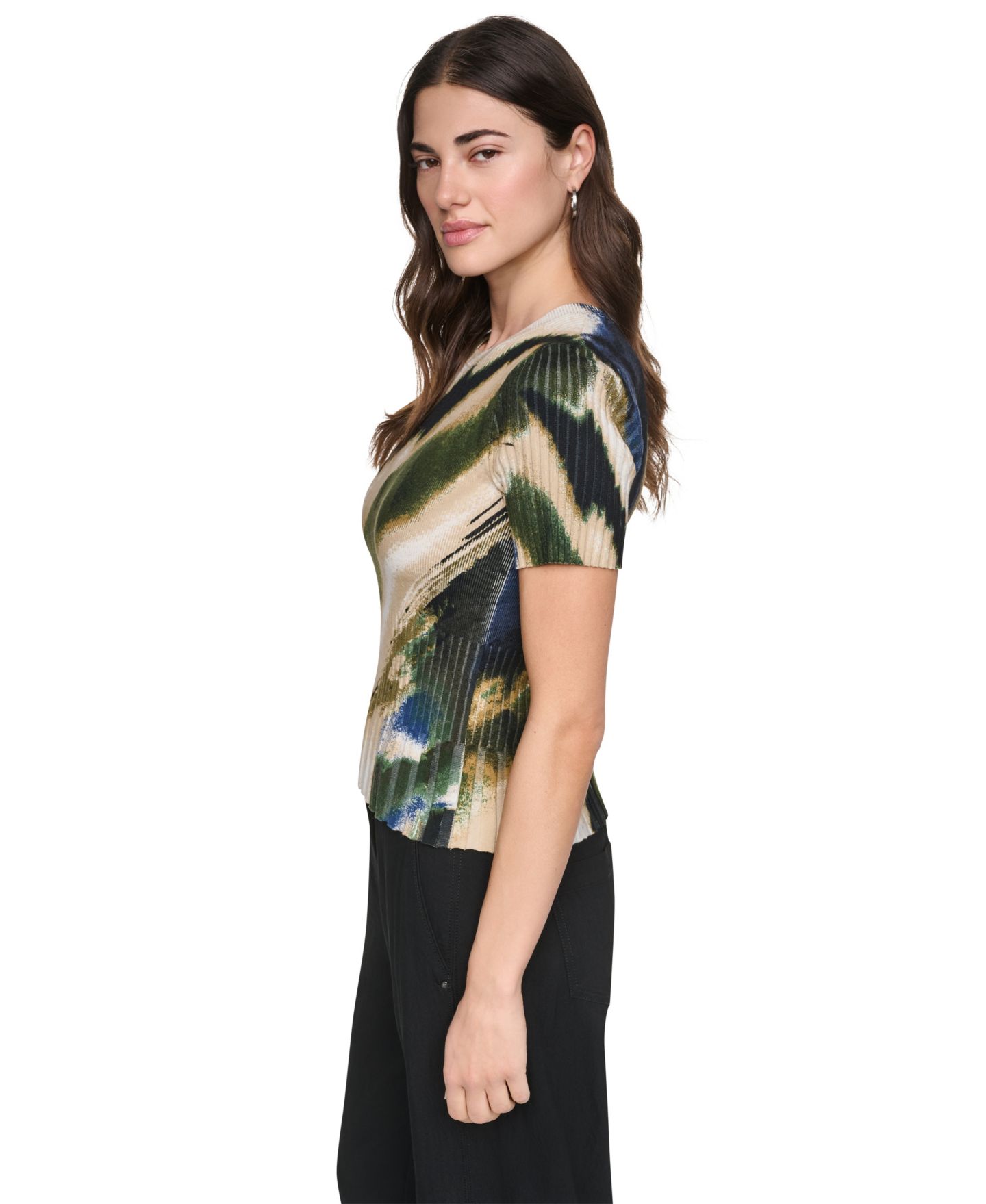 Женский свитер DKNY Printed Rib Knit Crewneck Short-Sleeve, цвет: Brushed Riverside — фото 3