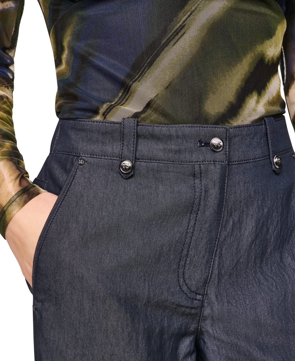 Dkny Women's Barrel-Leg Mid-Rise Indigo Sanded Twill Pants