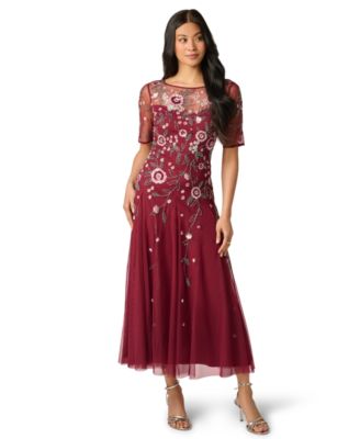 Women's Floral Beaded Midi Dress