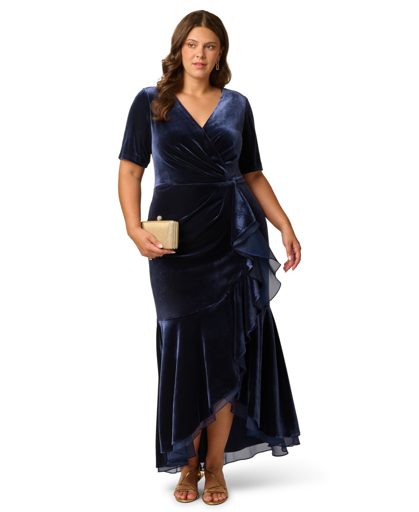 Женское платье Adrianna Papell Plus Size Surplice Neck Fit & Flare, цвет: Тёмно-синий — фото 2