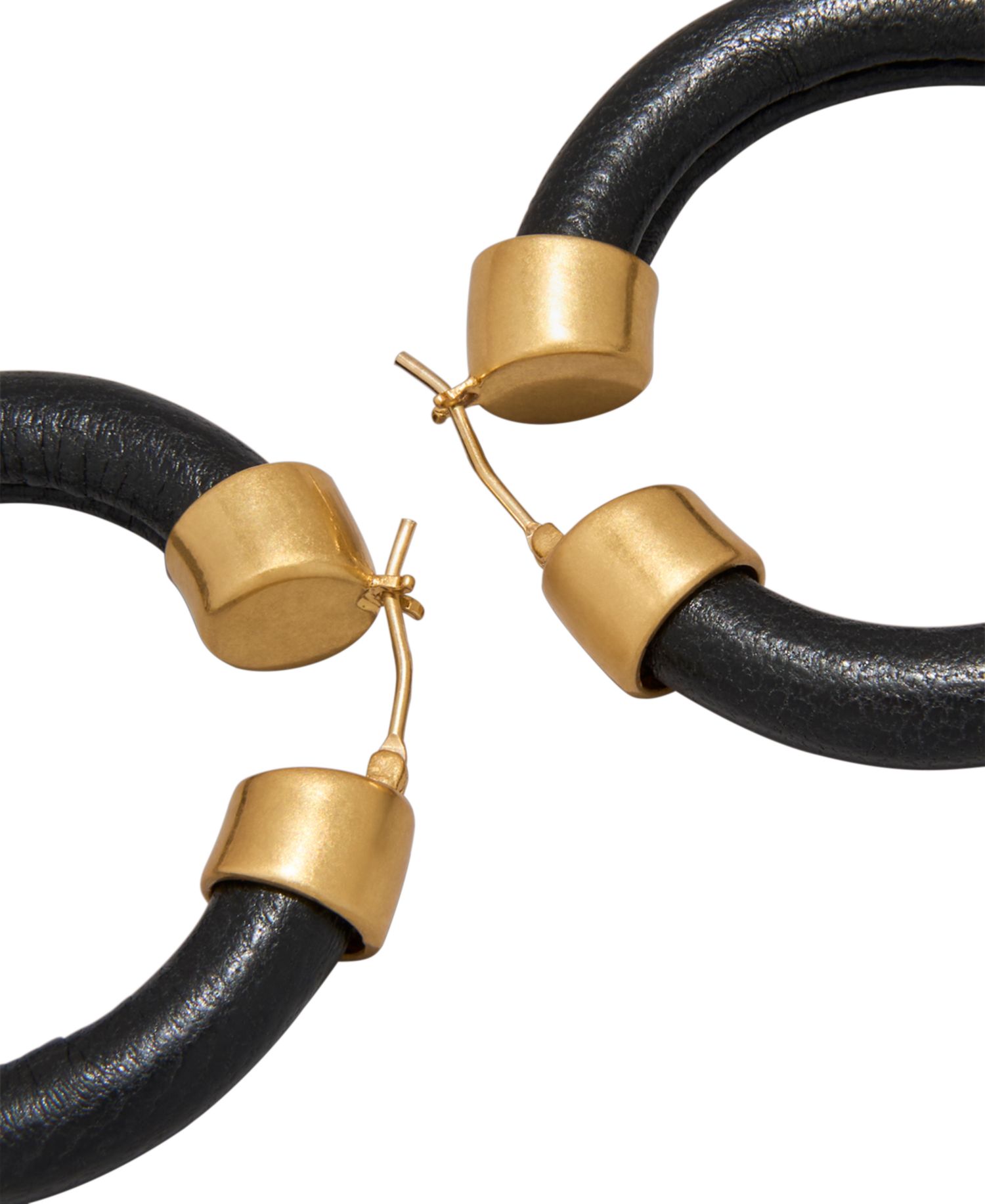 Black Leather Gold-Tone Hoop Earrings