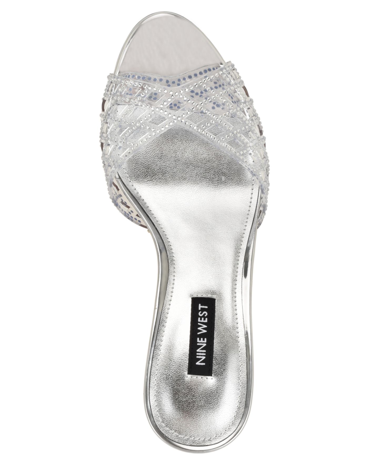 Женские сандалии Nine West Mazzy Embellished Slip-On Dress Sandals, цвет: Прозрачный — фото 4