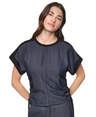 Women's Washed Heavy Cotton Side-Ruched Short-Sleeve Top