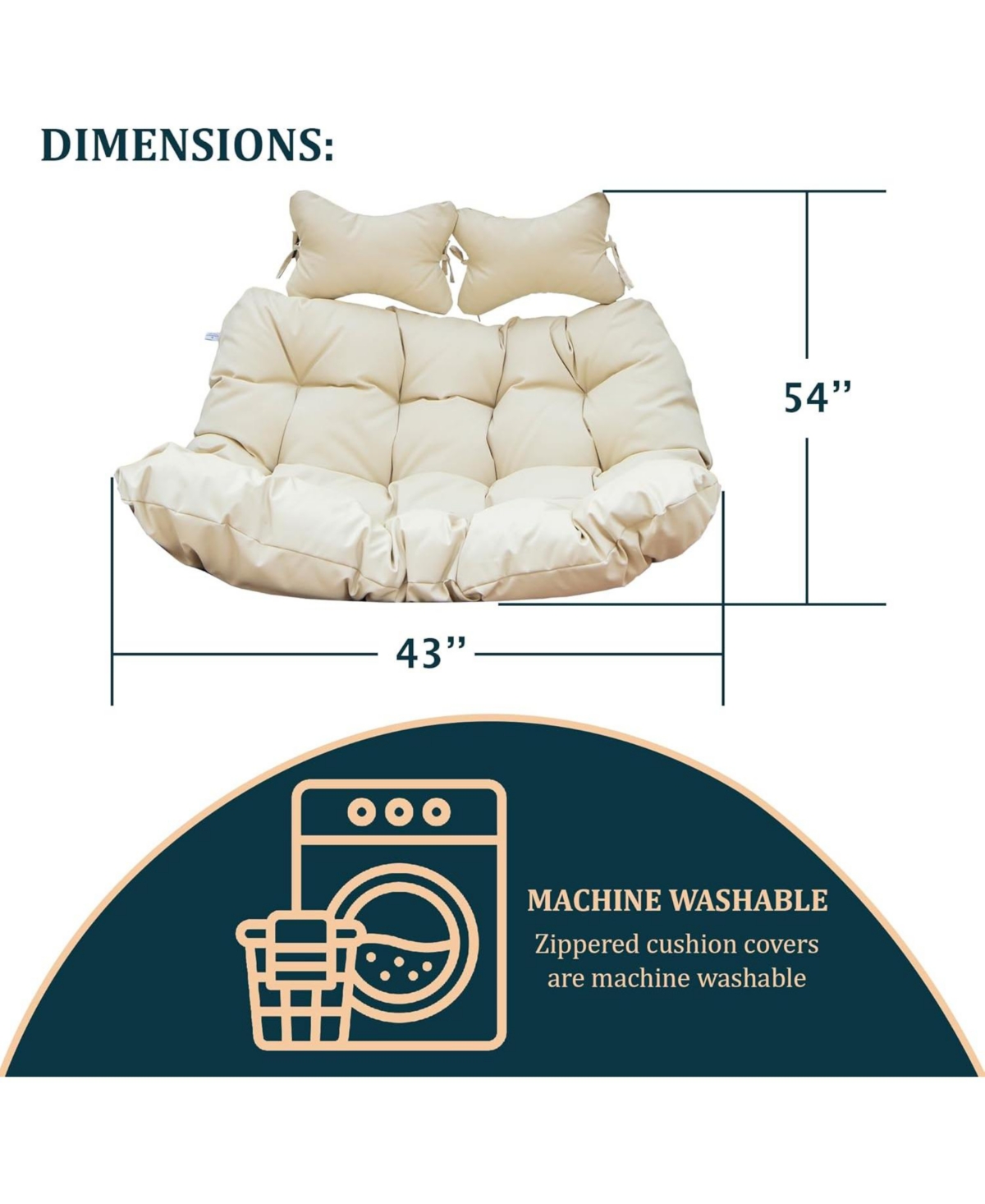 LeisureMod 2-Person Polyester Cushions for Swing Chairs and Hammocks