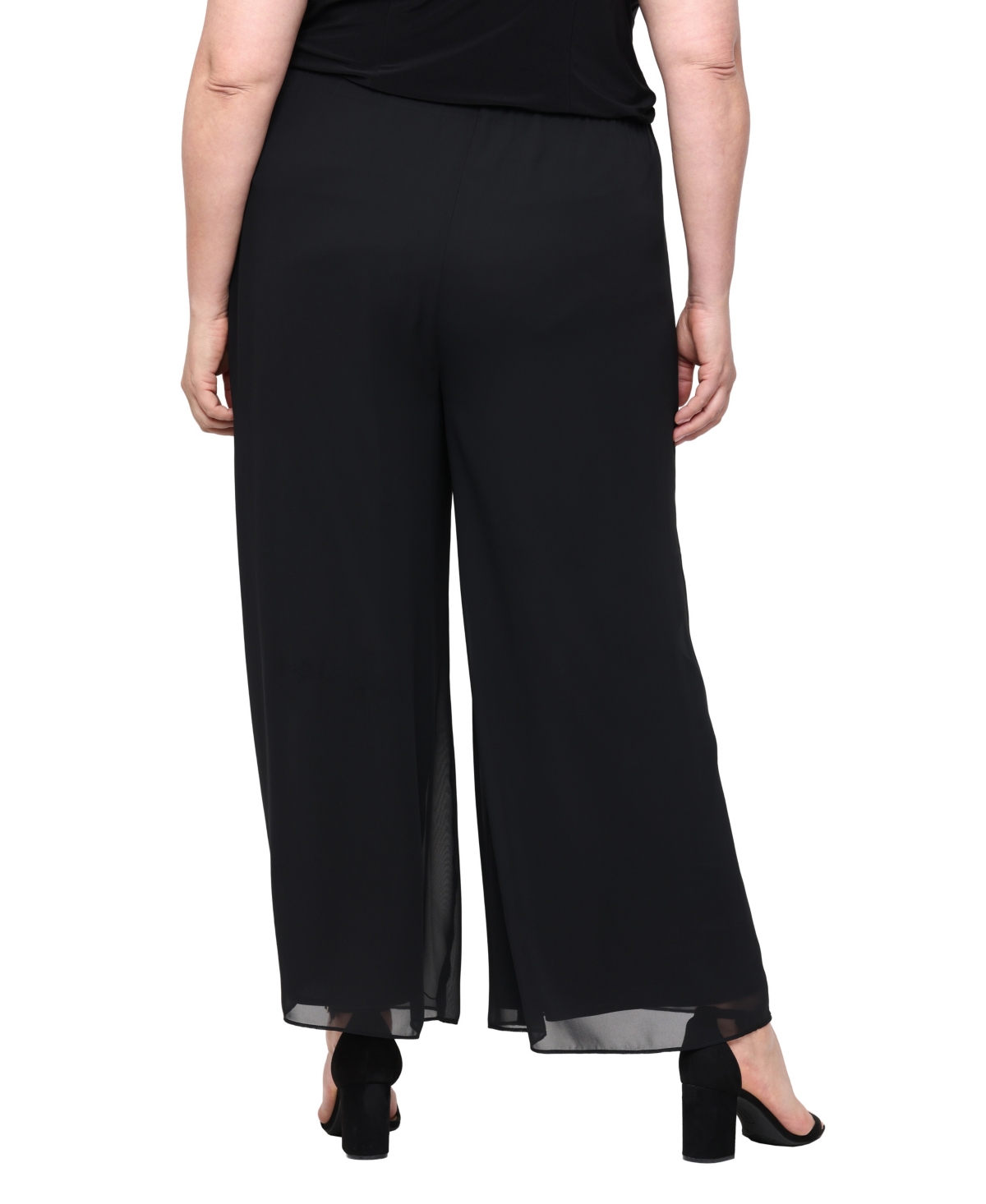 Alex Evenings Plus Size Pull-on Chiffon Pants In Black