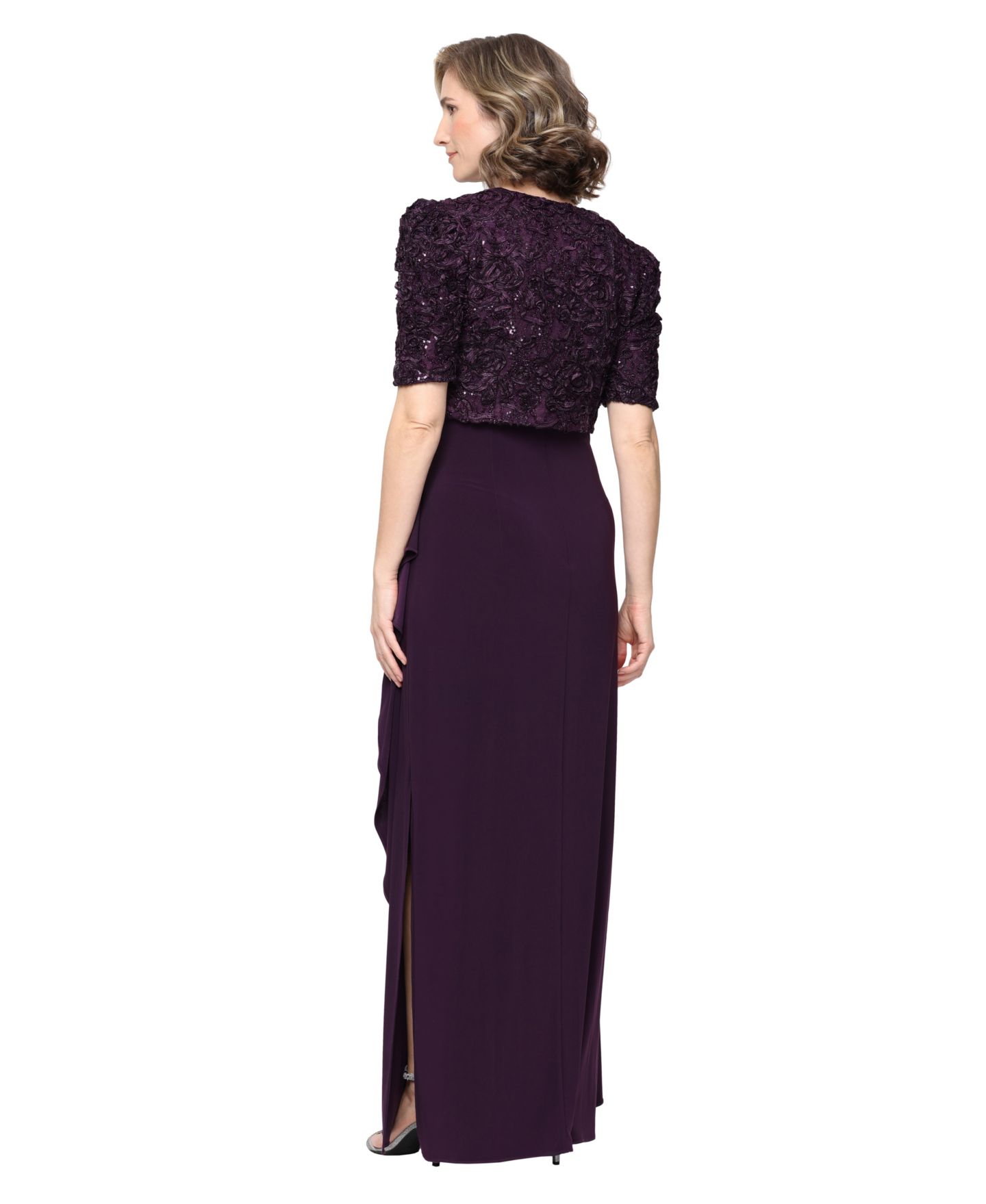 Женские платья Alex Evenings Petite Lace Jacket and Ball Gown, 2-Piece Set, цвет: Глубокий сливовый — фото 4