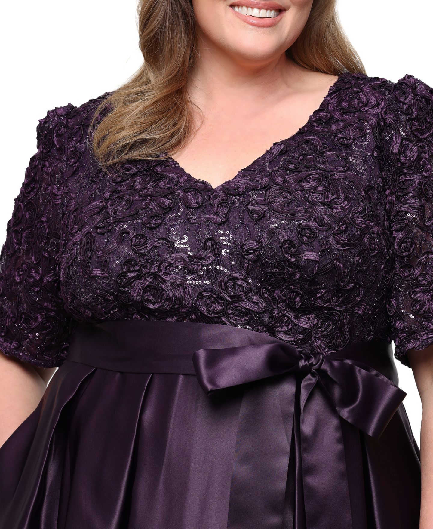 Женское платье Alex Evenings Plus Size Catherine Long V-Neck Empire Waist, цвет: Глубокий сливовый — фото 2