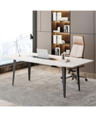 70" Executive Desk, Modern Office Computer Desk with Sturdy Metal Legs, Large Boat Shaped Study Writing Desk Workstation for Home Office