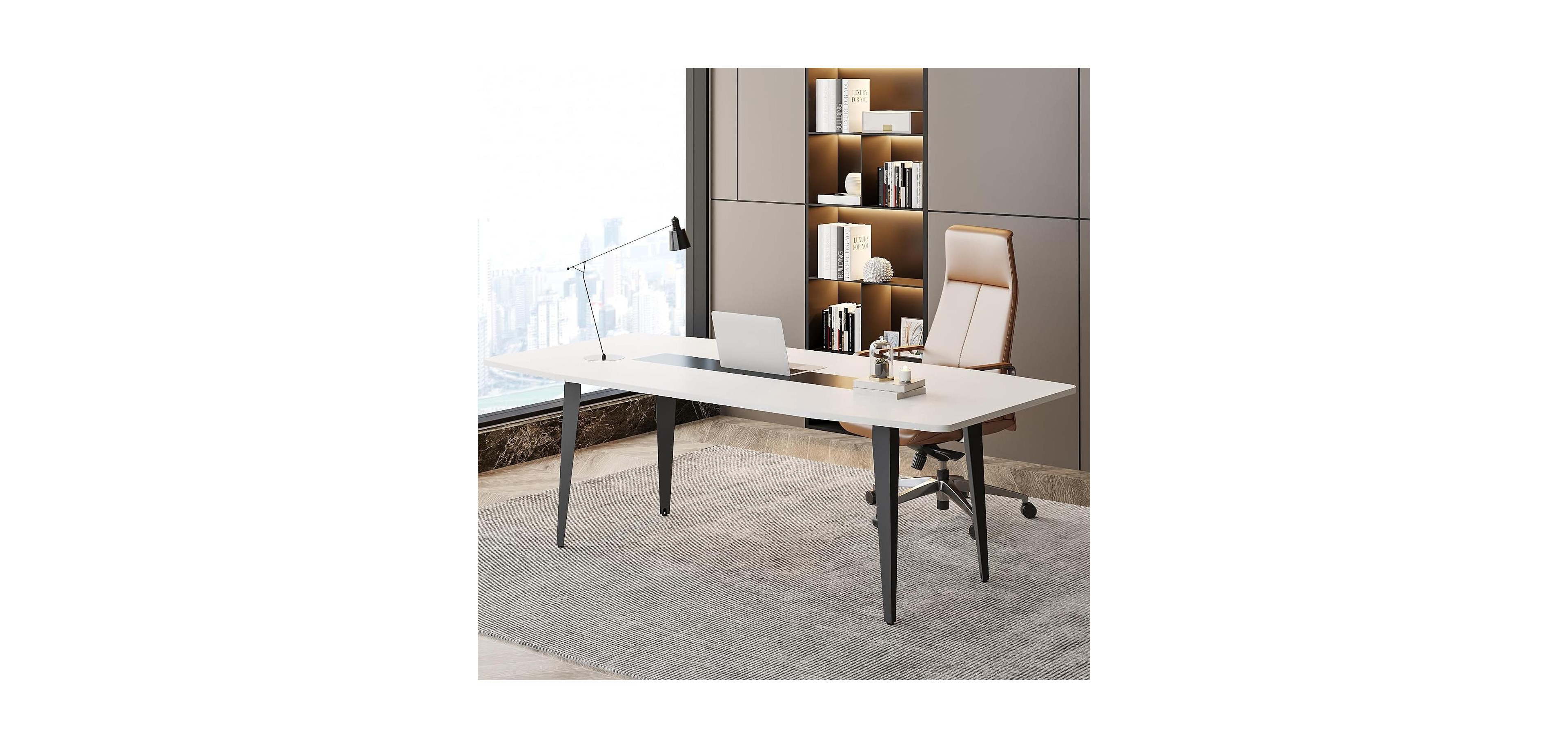 Tribesigns 70" Executive Desk, Modern Office Computer Desk with Sturdy Metal Legs, Large Boat Shaped Study Writing Desk Workstation for Home Office