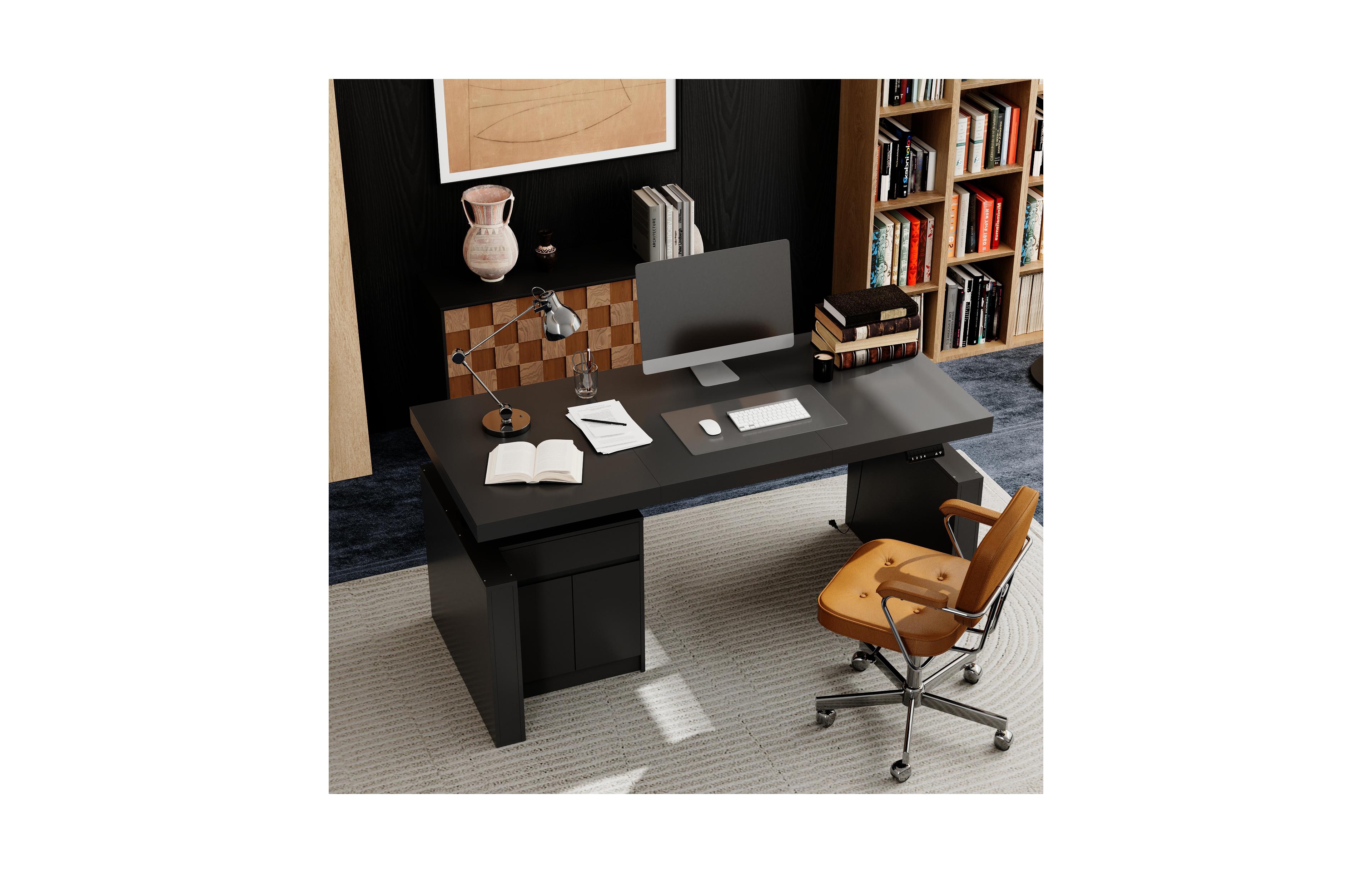 Homsee Electric Standing Desk with Storage Cabinet - Height-Adjustable Desk with Soft-Close Drawers and Handleless Design