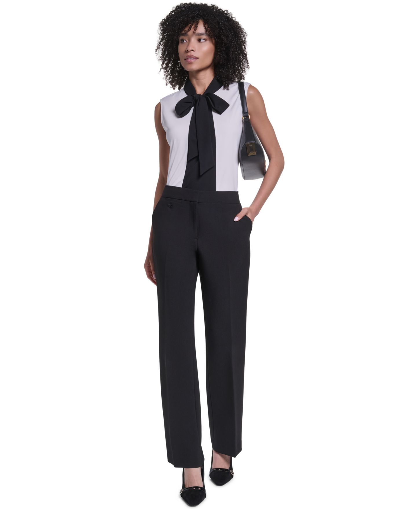 Женская блузка KARL LAGERFELD PARIS Mock Neck Keyhole Blouse, цвет: Мягкий белый / Чёрный — фото 2