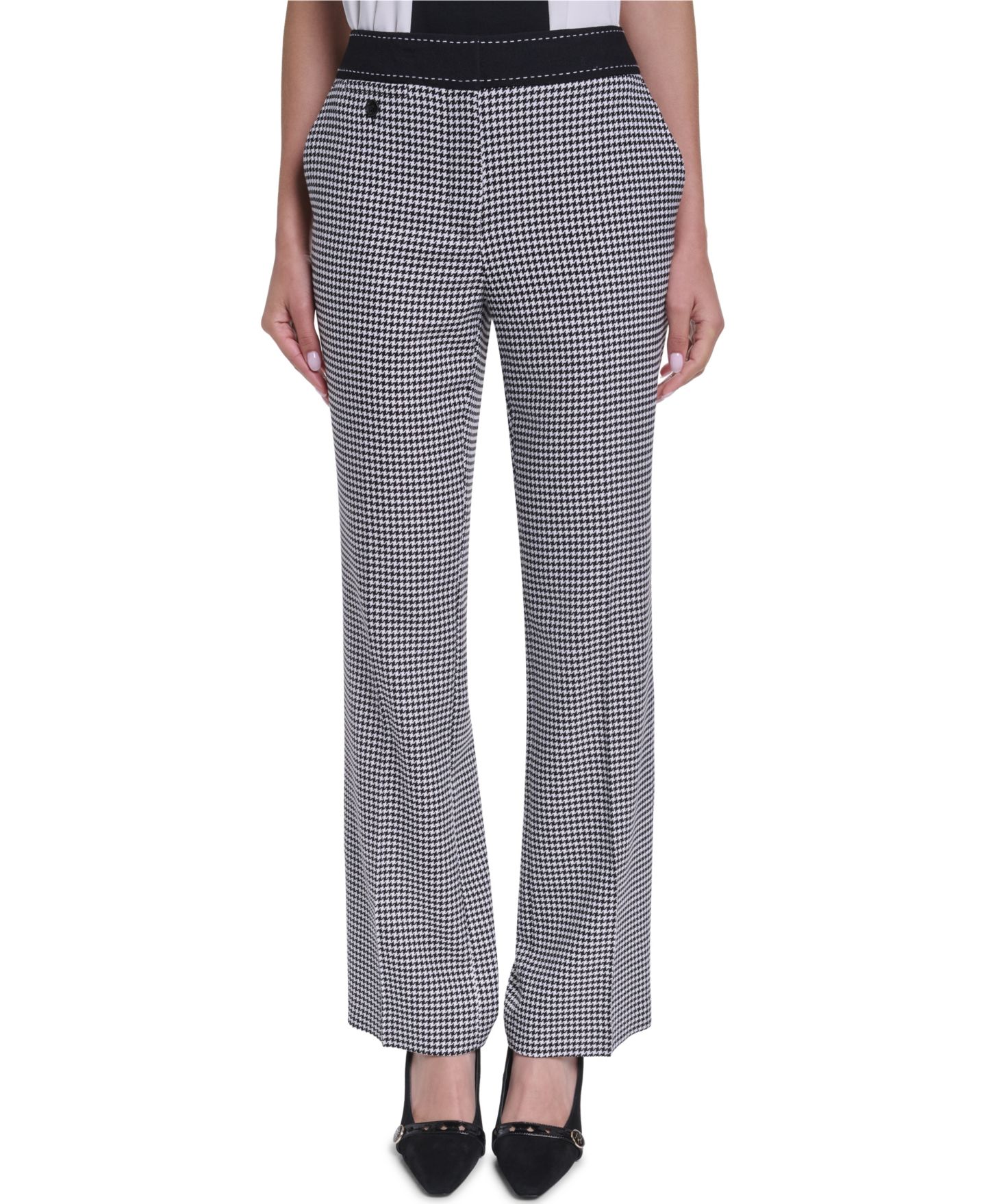 Женские брюки KARL LAGERFELD PARIS Mid-Rise Flare, цвет: Чёрный / Мягкий белый — фото 1
