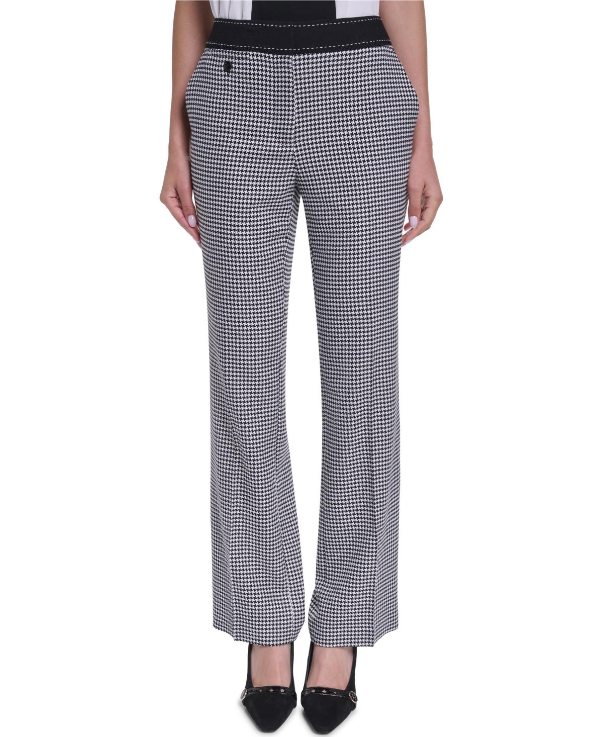 Karl Lagerfeld Women's Mid-rise Flare Pants In Black,soft White